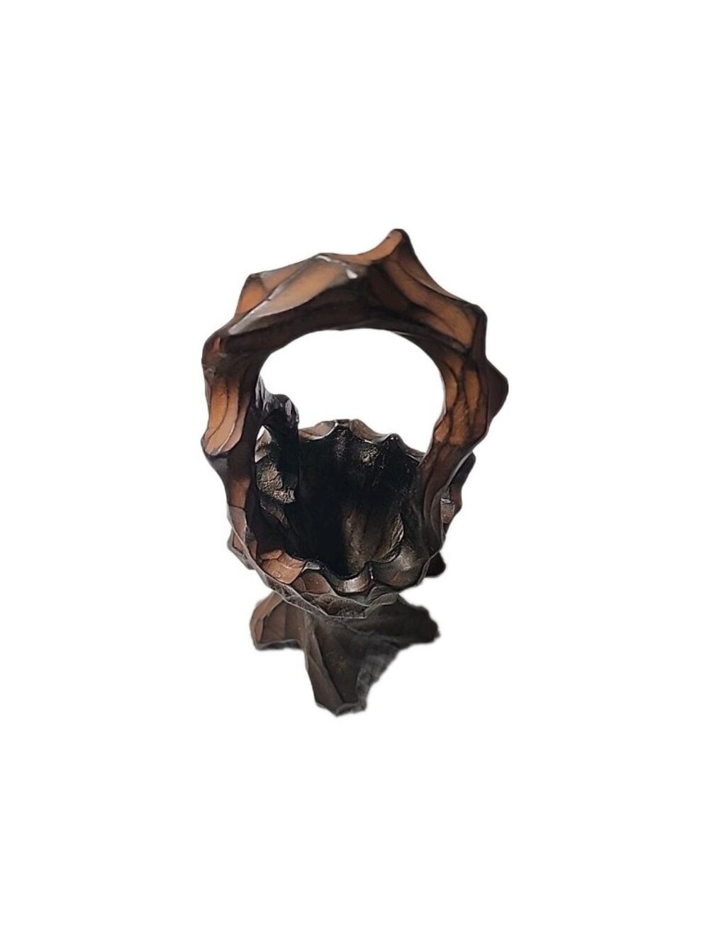 VTG Woodcarved Basket Vase Brutalist Burnt Wood Folk‎ Art Handcarved Castlecore